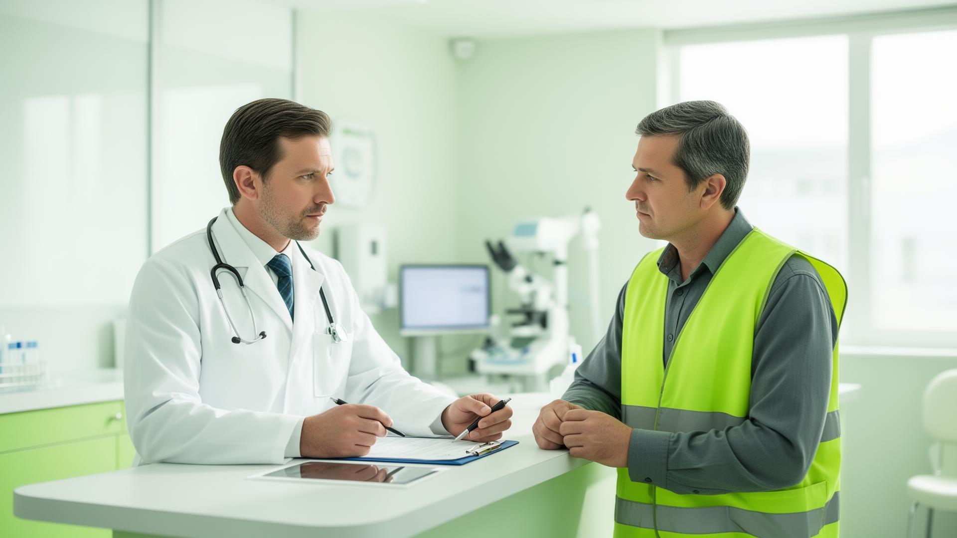 Médico do trabalho atendendo colaborador